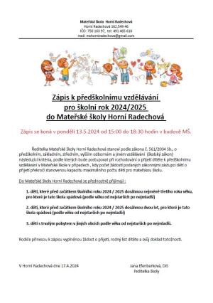 Zápis do MŠ 2024
