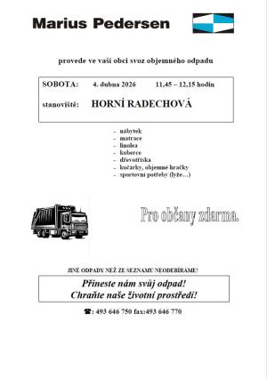 Horní Radechová svoz objemného odpadu 2026
